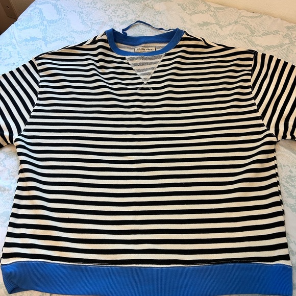 NWOT We The Free Classic Striped Oversized Crewneck Sweatshirt/ Black Combo - Picture 9 of 12